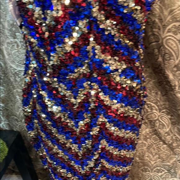 Glamorous One-Shoulder Sequin Dress - Blue and Red - Picture 9 of 12